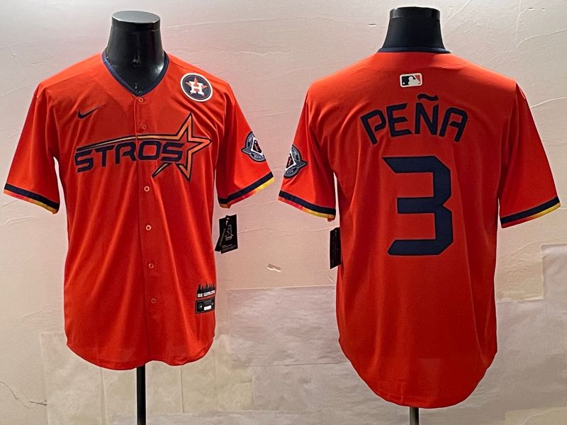 Men Houston Astros #3 Pena Orange Three generations Joint Name 2025 Nike MLB Jersey style 3